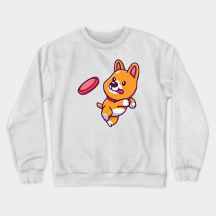 Cute Corgi Playing Frisbee Crewneck Sweatshirt